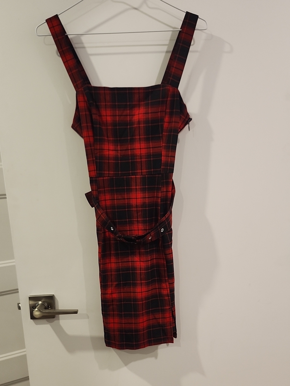 P2P 14" H&M Red and Black Plaid Square-Neck Pinafore Dress